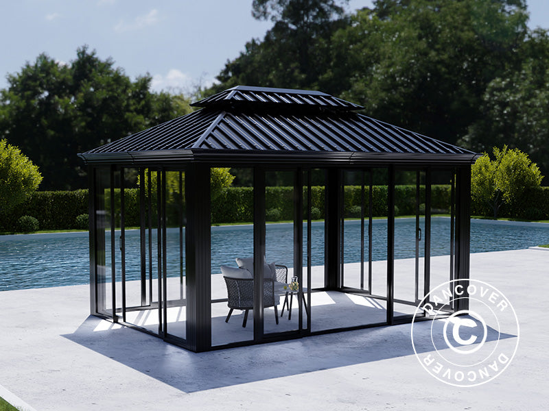 Gazebo Santa Fe w/sidewalls and sliding doors, 3x4.25 m, Black