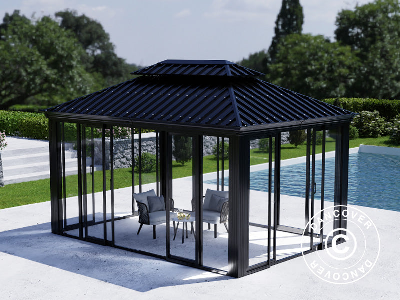 Gazebo Santa Fe w/sidewalls and sliding doors, 3x4.25 m, Black
