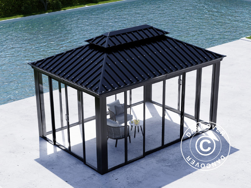 Gazebo Santa Fe w/sidewalls and sliding doors, 3x4.25 m, Black