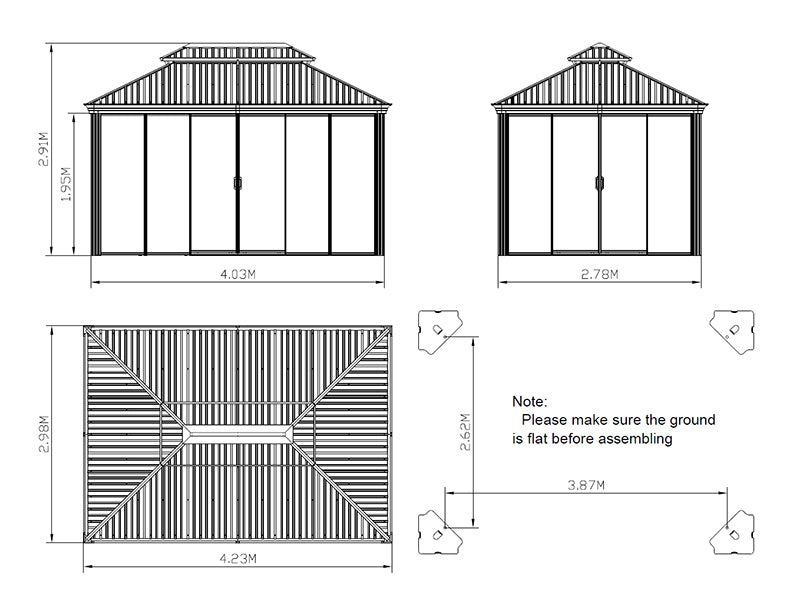Gazebo Santa Fe w/sidewalls and sliding doors, 3x4.25 m, Black