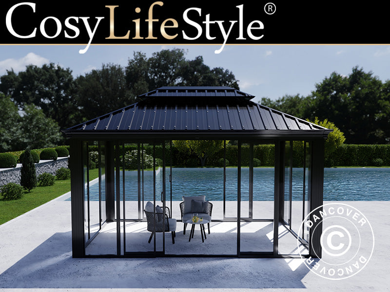 Gazebo Santa Fe w/sidewalls and sliding doors, 3x4.25 m, Black