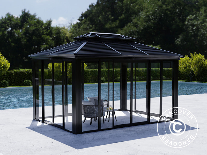 Gazebo San Bruno Alu+ w/sidewalls, 3x4 m, Black