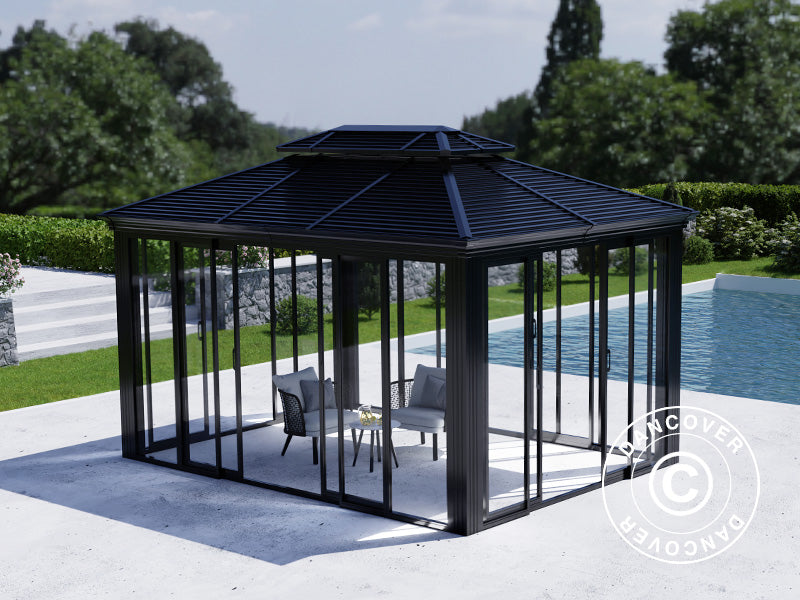 Gazebo San Bruno Alu+ w/sidewalls, 3x4 m, Black