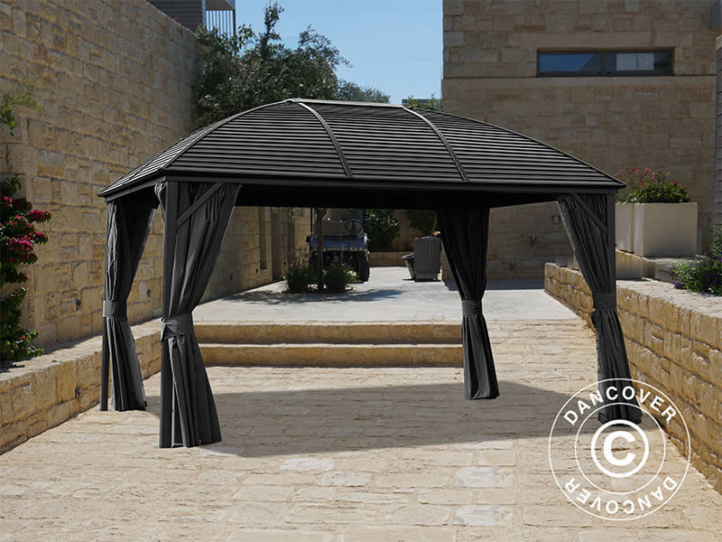 Gazebo San Jose Alu+ w/curtains and mosquito net, 3x4 m, Black