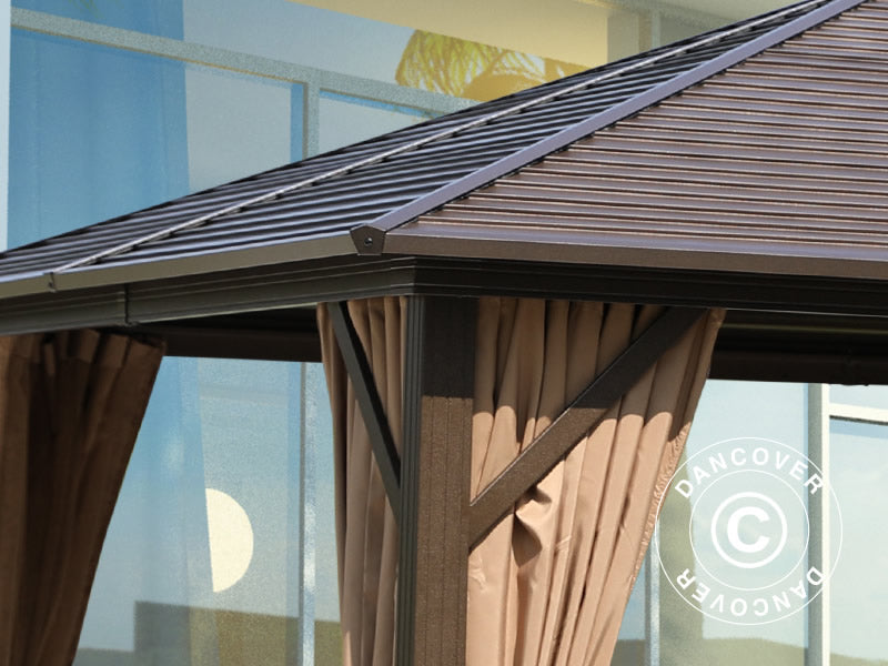 Gazebo San Luis Alu+ w/curtains and mosquito net, 3x4 m, Brown