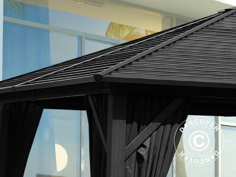 Gazebo San Luis Alu+ w/curtains and mosquito net, 3x4 m, Black