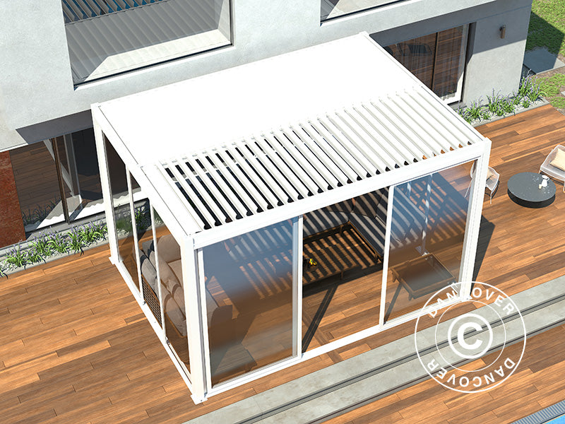 Bioclimatic pergola gazebo San Pablo Alu+ w/sliding doors, 3x4 m, White