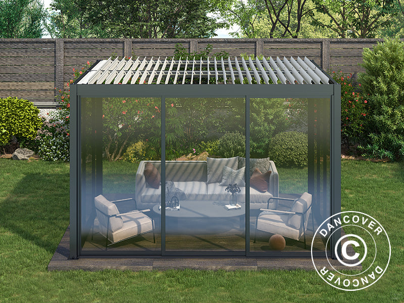 Bioclimatic pergola gazebo San Pablo Alu+ w/sliding doors, 3x4 m, Black/White