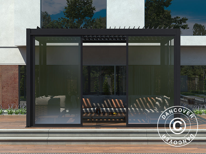 Bioclimatic pergola gazebo San Pablo Alu+ w/sliding doors, 4x4 m, Black