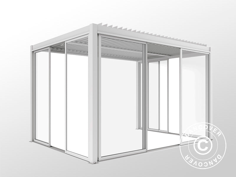 Bioclimatic pergola gazebo San Pablo Alu+ w/sliding doors, 4x4 m, White