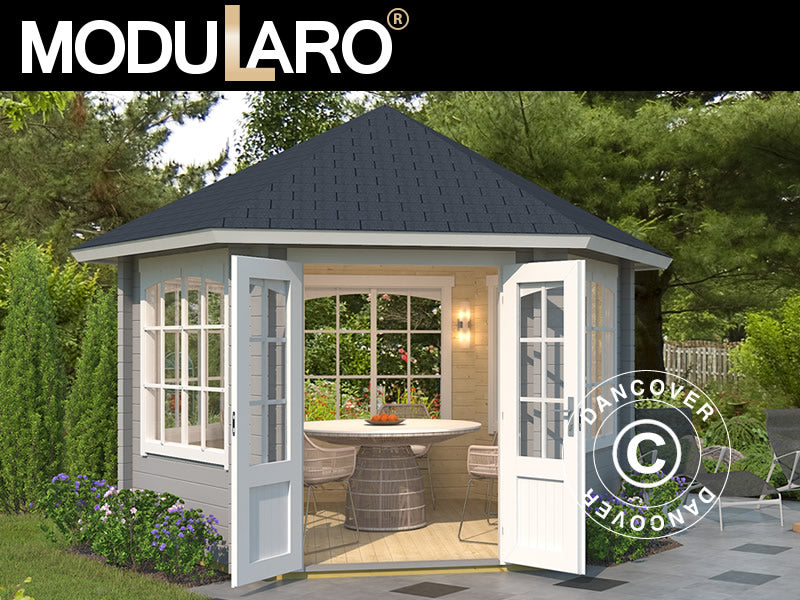 Wooden Gazebo Alicante, hexagonal 3.5x3.03x3.07 m, 44 mm, Light Grey