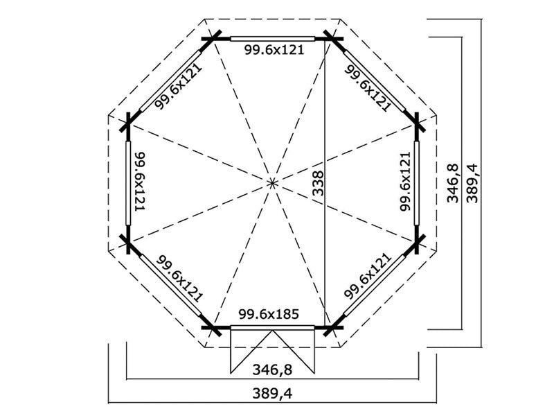 Wooden Gazebo Lorraine, octagonal 3.47x3.47x3.45 m, 44 mm, Natural