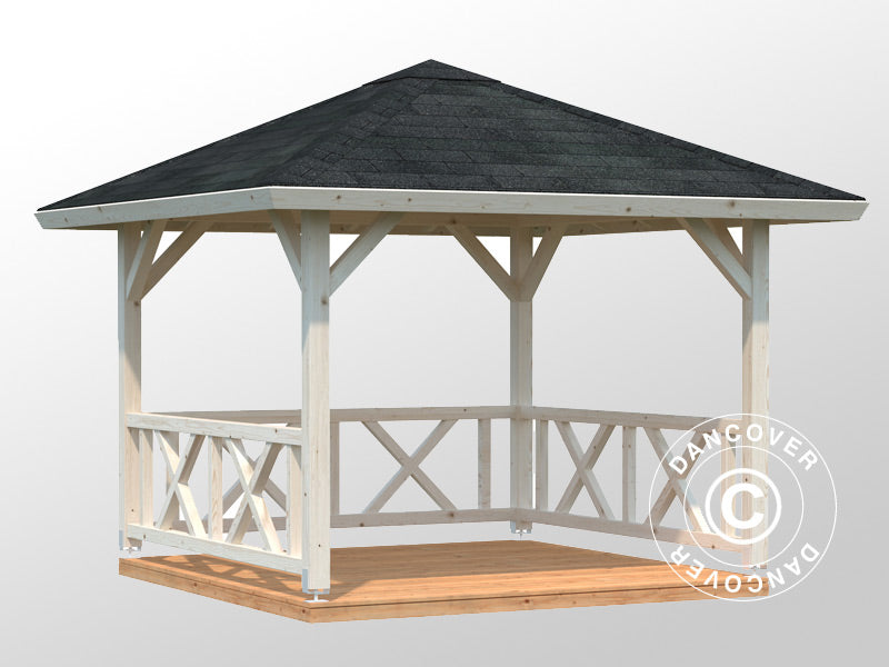 Wooden Gazebo w/Wooden floor, 3x3x3.23 m, 9 m², Natural