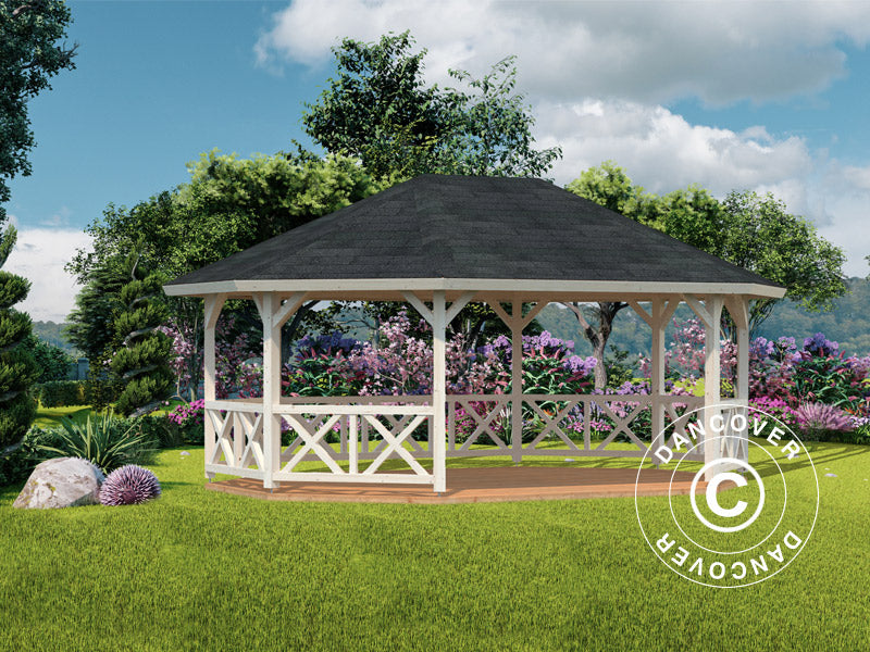 Wooden Gazebo w/Wooden floor, 4.67x6.17x3.62 m, 25 m², Floor Natural