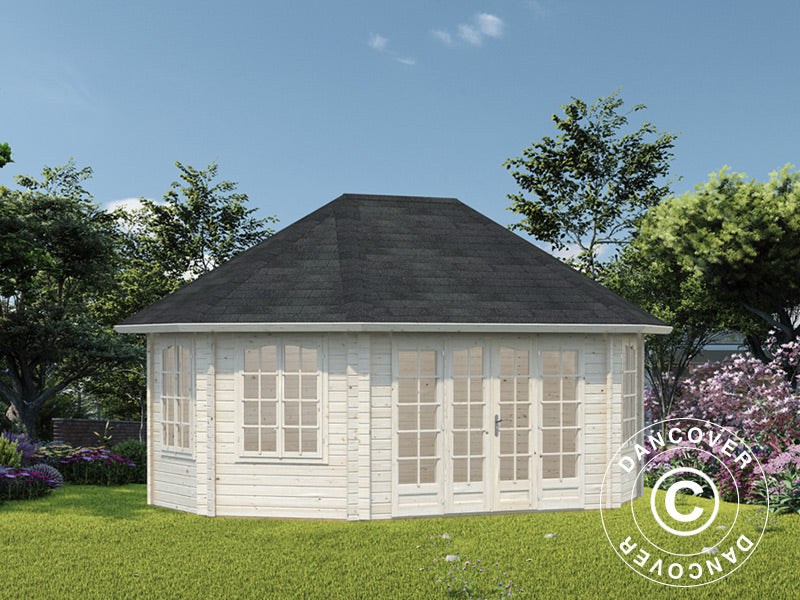 Wooden Gazebo w/floor, 5.71x4.21x3.71 m, 20.3 m², Natural