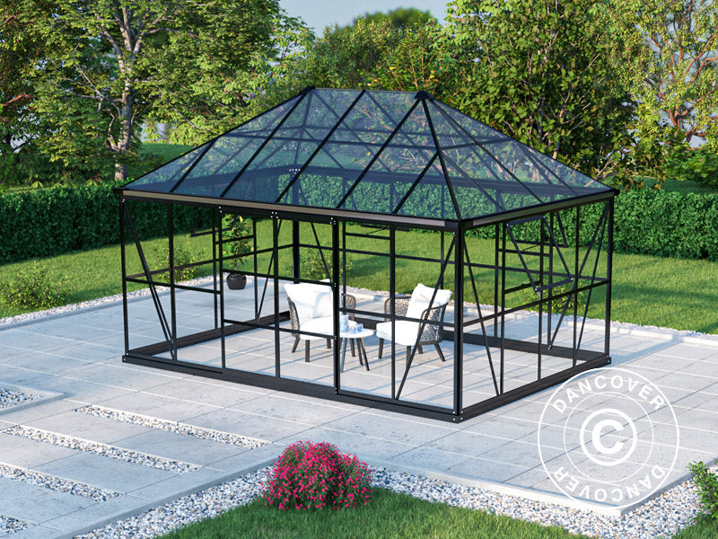 Orangery, gazebo glass 12 m², 4.2x2.86x2.84 m w/base, Black