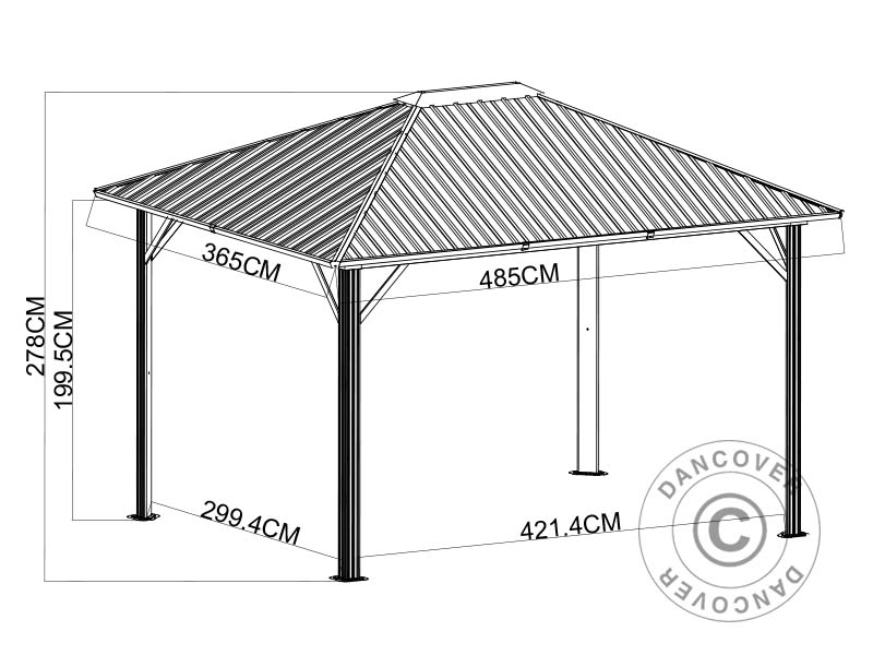 Gazebo San Bernardino w/curtains and mosquito net, 3.65x4.85 m, Black