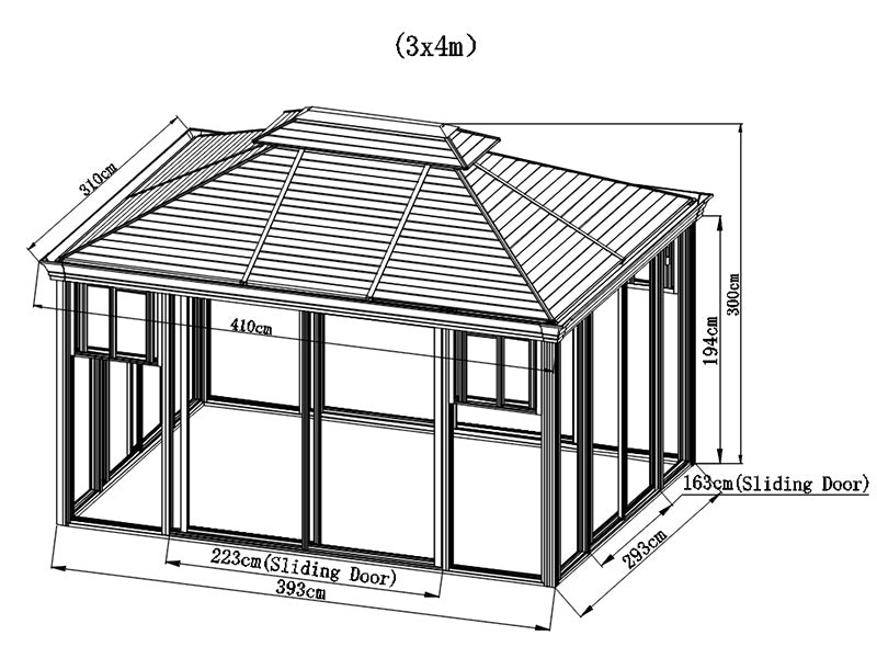 Gazebo San Bruno w/polycarbonate sidewalls, 3x4 m, Brass