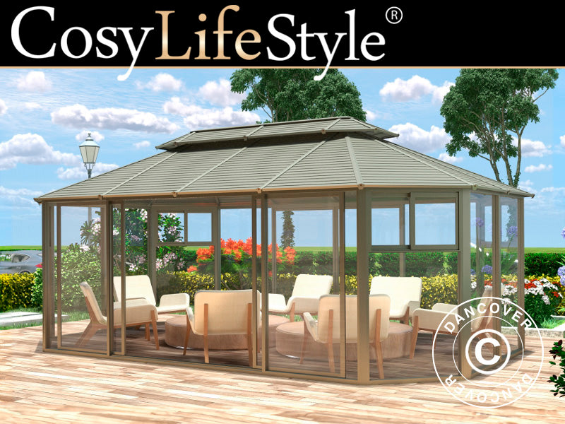 Gazebo San Bruno w/polycarbonate sidewalls, octagonal 4.35x6.6 m, Brass