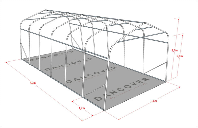 Portable Garage PRO 3.6x7.2x2.68 m PVC, Grey