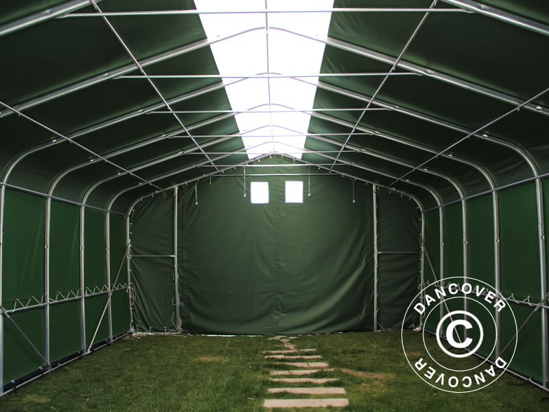 Storage shelter PRO 6x18x3.7 m PVC w/skylight, Green