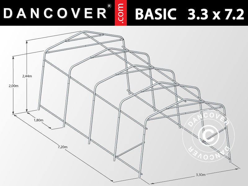 Portable garage Basic 3.3x7.2x2.4 m PE, Grey