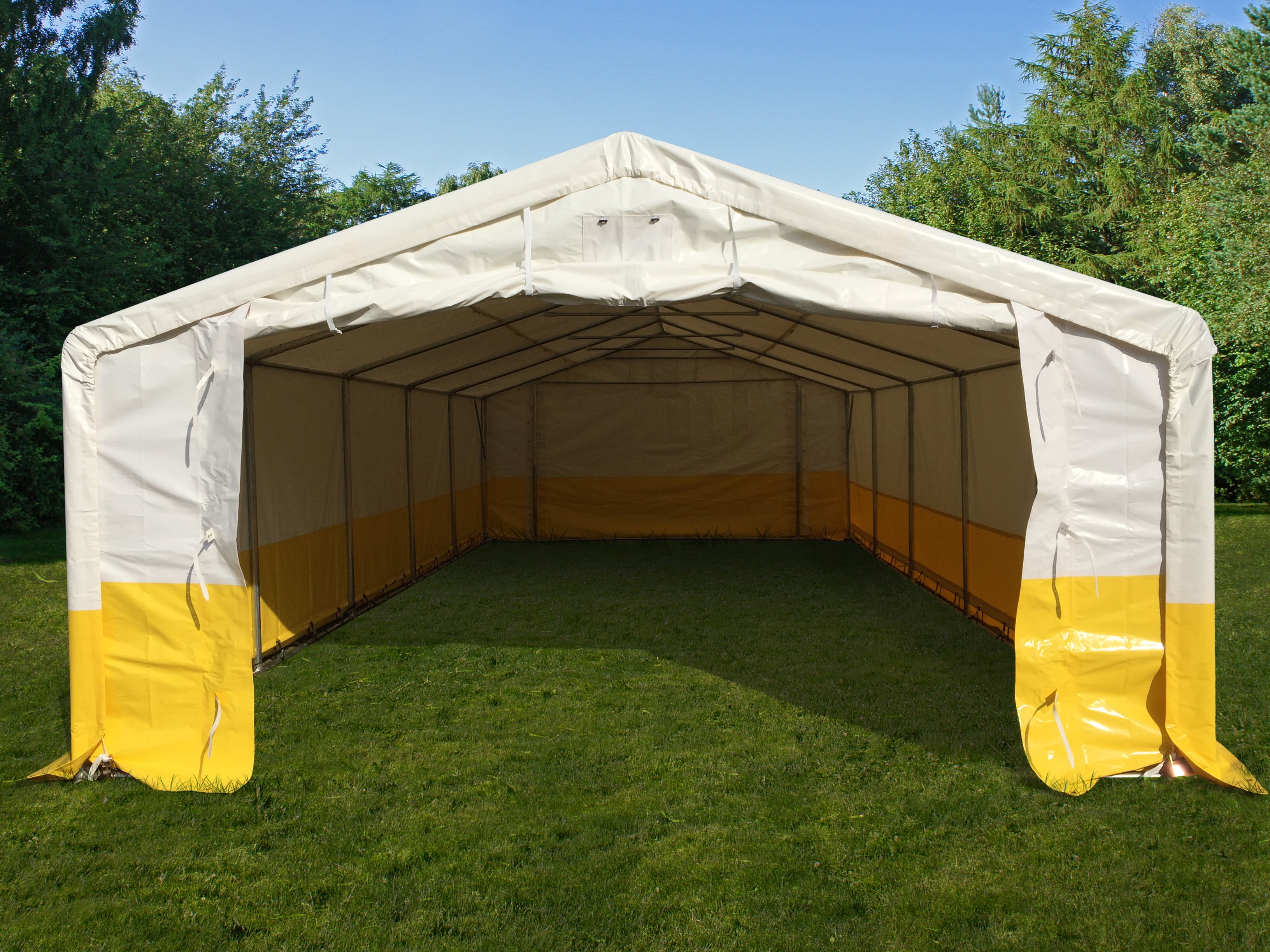 Storage work tent PRO 5x10 m, PVC, White/Yellow, Flame retardant