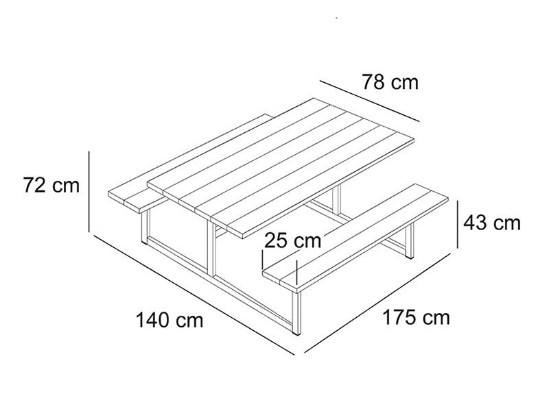 Picnic table, 1.4x1.75x0.72 m, Black