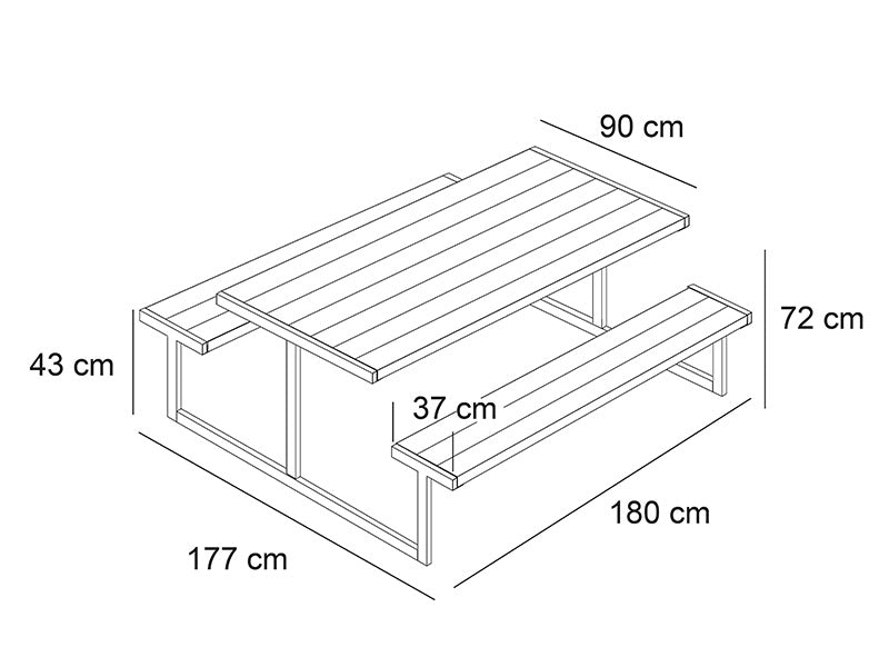Picnic table, 1.85x1.8x0.75 m, Wood
