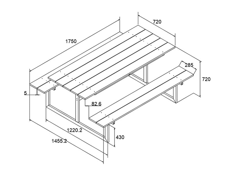 Picnic table, nonwood, 1.75x1.5 m, Black/Anthracite