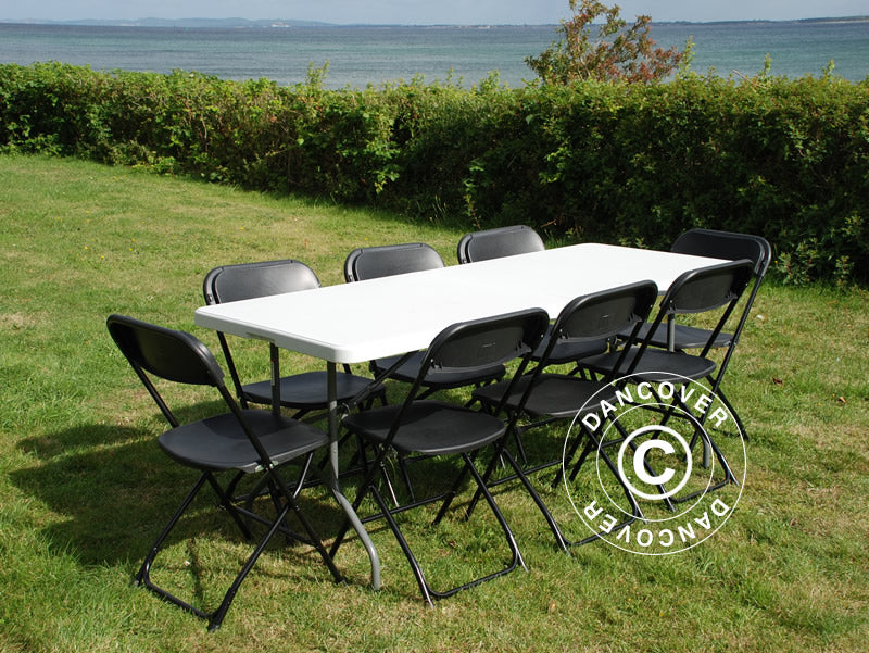 Party package, 1 folding table (180 cm) + 8 chairs, Light grey/Black