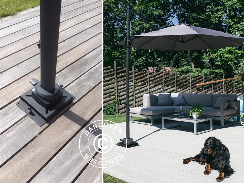 Parasol Base Cantilever for wooden terrace, 25x25 cm, Black