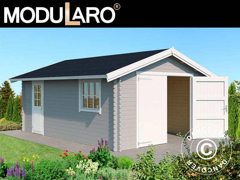 Wooden garage Rauma, 3.8x5.4x2.74 m, 40 mm, Light grey