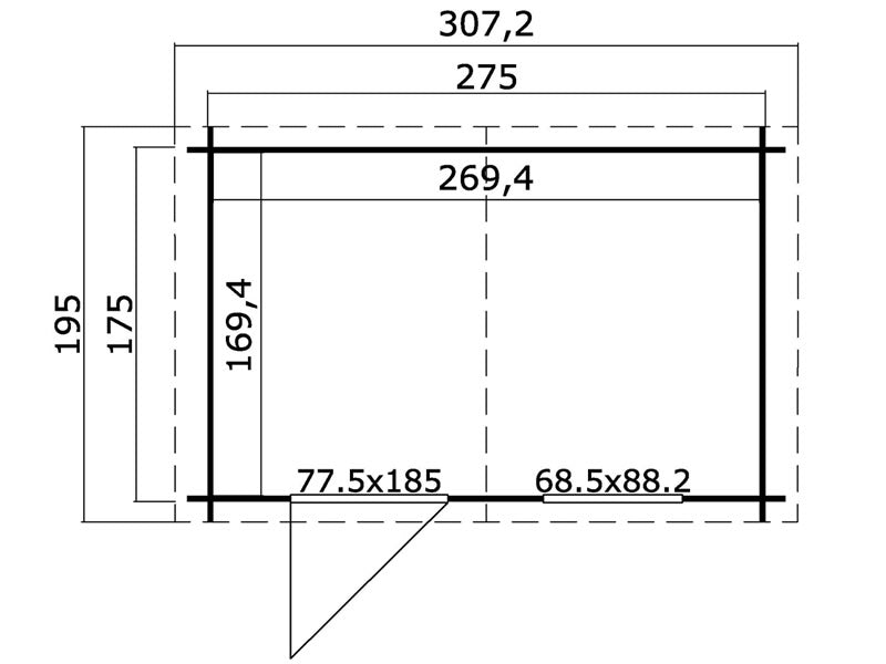 Wooden Shed Marseille 2.75x1.75x2.34 m, 28 mm, 4.56 m², Natural