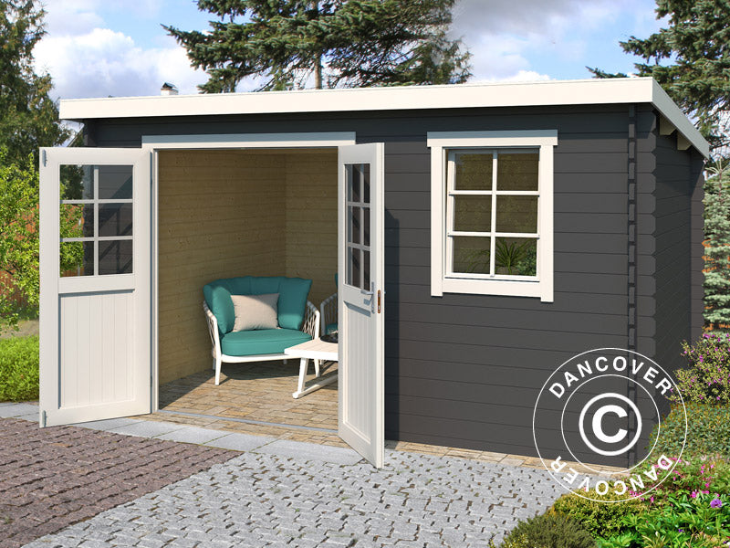 Wooden Shed Asker 3.8x2.3x2.11 m, 28 mm, 8.4 m², Dark Grey