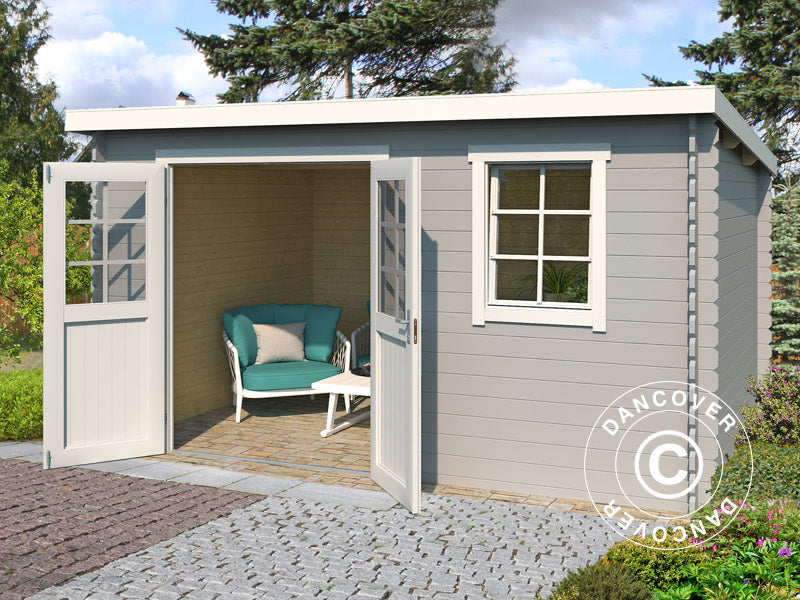 Wooden Shed Asker 3.8x2.3x2.11 m, 28 mm, 8.4 m², Light Grey