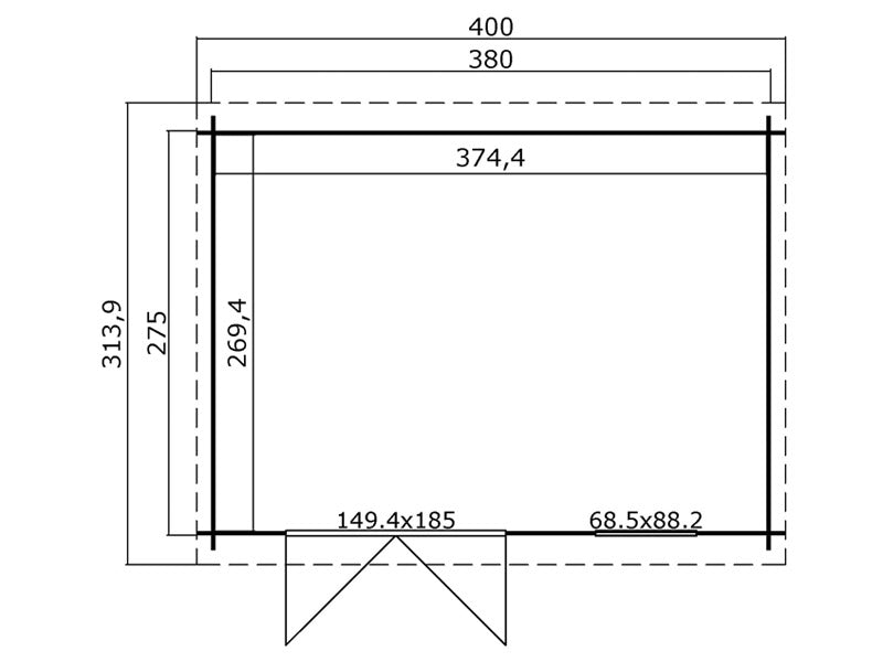 Wooden Shed Asker 3.8x2.75x2.11 m, 28 mm, 10.09 m², Natural