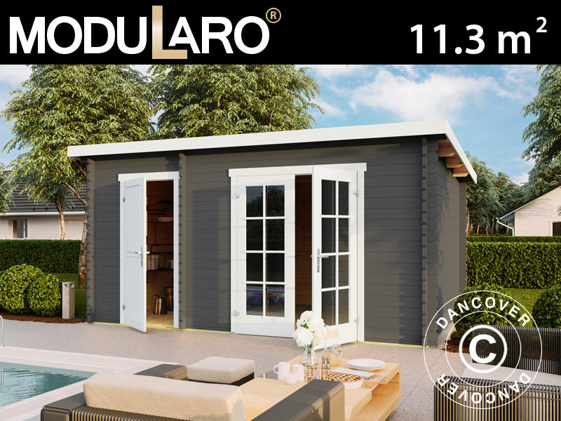 Wooden Shed, cabin Riga 4.25x2.8x2.22 m, 34 mm, 11.3 m², Dark Grey