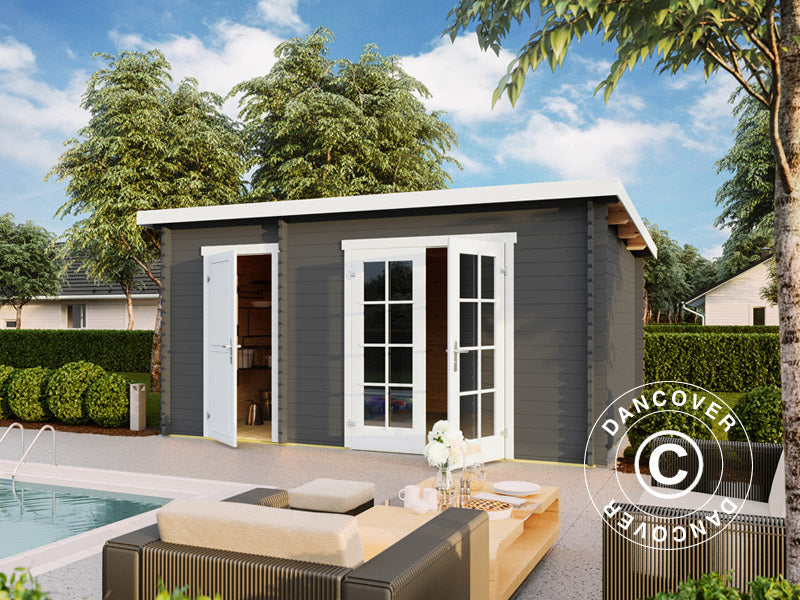 Wooden Shed, cabin Riga 4.25x2.8x2.22 m, 34 mm, 11.3 m², Dark Grey