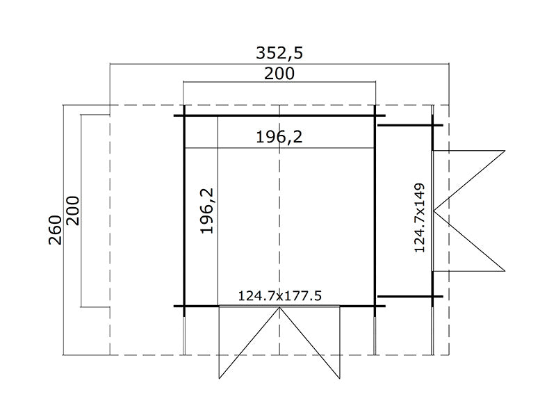Wooden Shed Moss w/overhang, 3.2x2x2.28 m, 19 mm, 4.87m², Natural