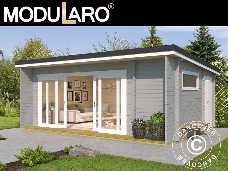 Wooden Cabin Milano, 6.08x3.9x2.45 m, 44 mm, Light Grey