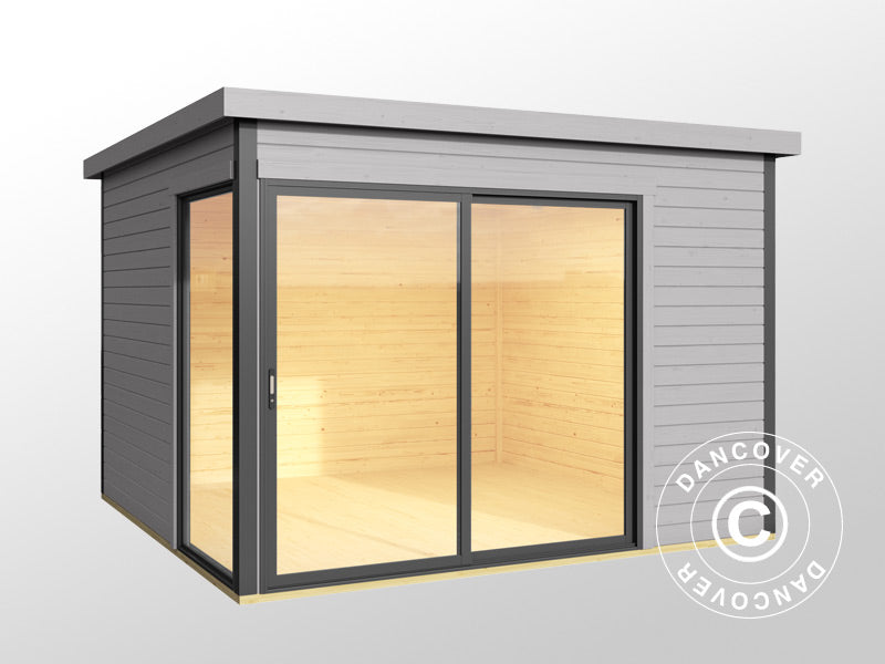 Wooden Cabin Set Geneva, 3x3x2.39 m, 44 mm, Light Grey