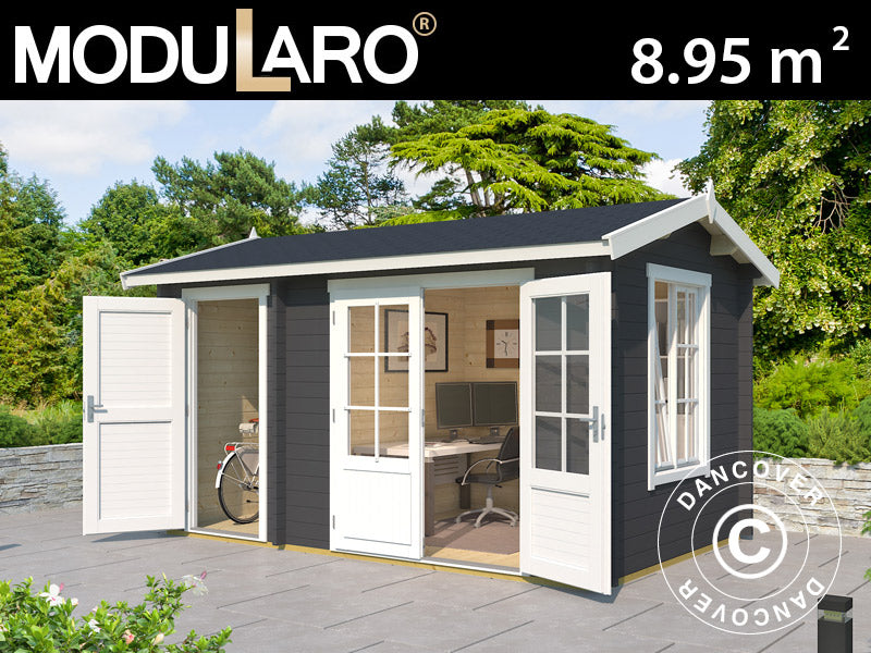 Wooden Cabin w/shed Maardu 3.9x2.4x2.51 m, 44 mm, Dark Grey