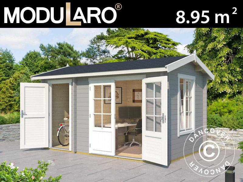 Wooden Cabin w/shed Maardu 3.9x2.4x2.51 m, 44 mm, Light Grey