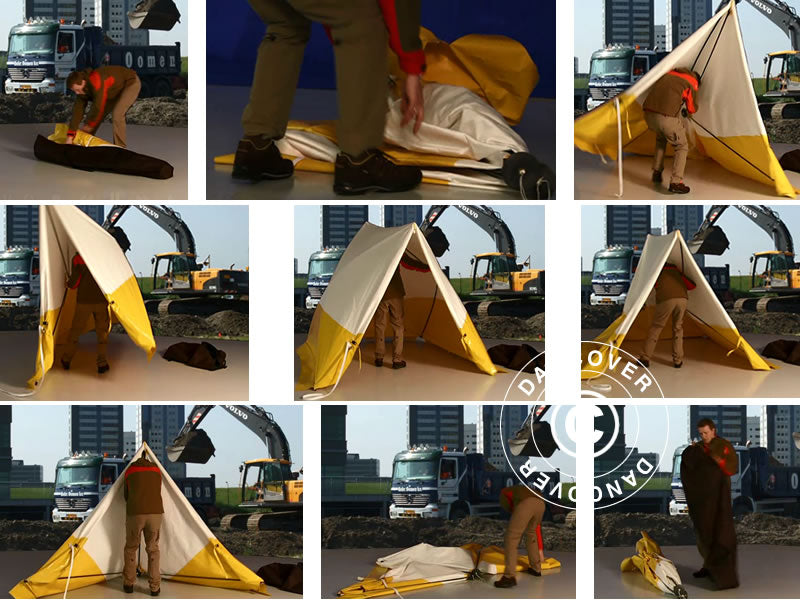 Work tent, FleXshelter Basic Triangle, 1.8x1.9x2 m, Flame-retardant, Yellow/White