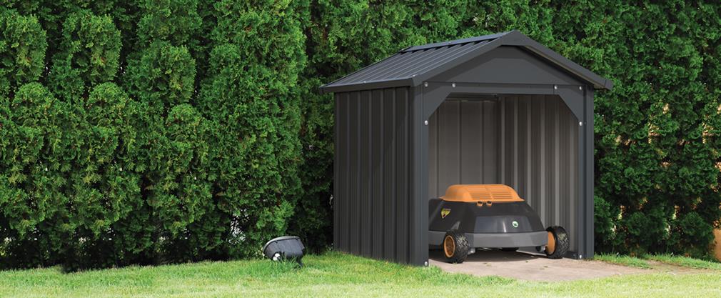 Lawn mower garage in sturdy metal