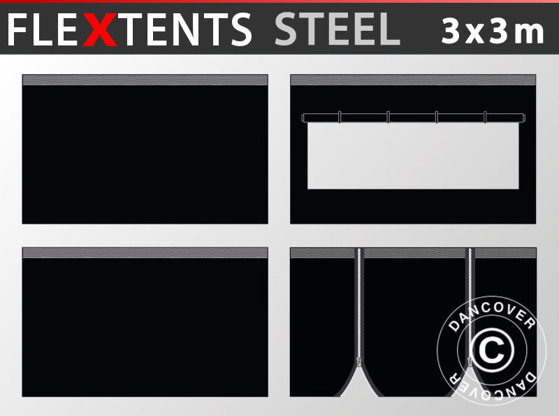 Sidewall kit for pop up gazebo FleXtents Steel and Basic v.3 3x3 m, Black