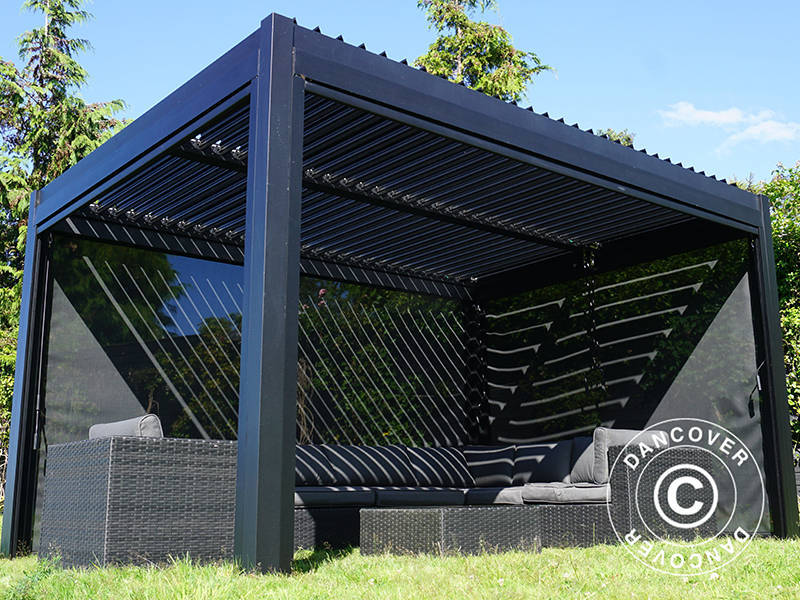 Sidewall screen f/bioclimatic pergola gazebo San Pablo, 4 m, Black