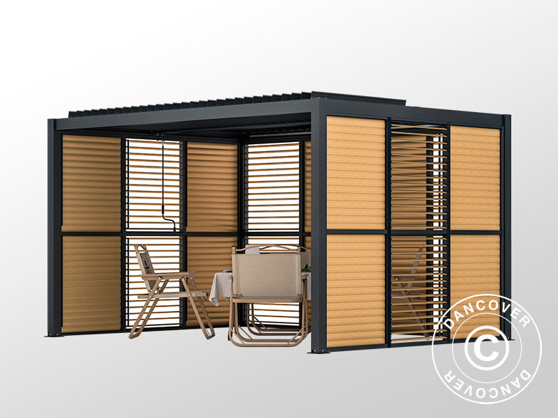 Louvre wall f/bioclimatic pergola gazebo San Pablo, 0.90x2.175 m, Wood Finish/Black