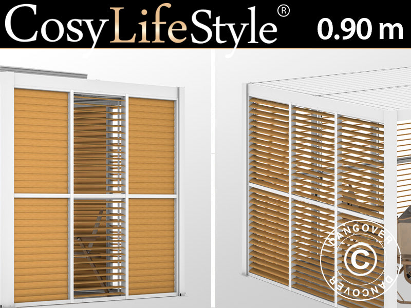 Louvre wall f/bioclimatic pergola gazebo San Pablo, 0.90x2.175 m, Wood Finish/White